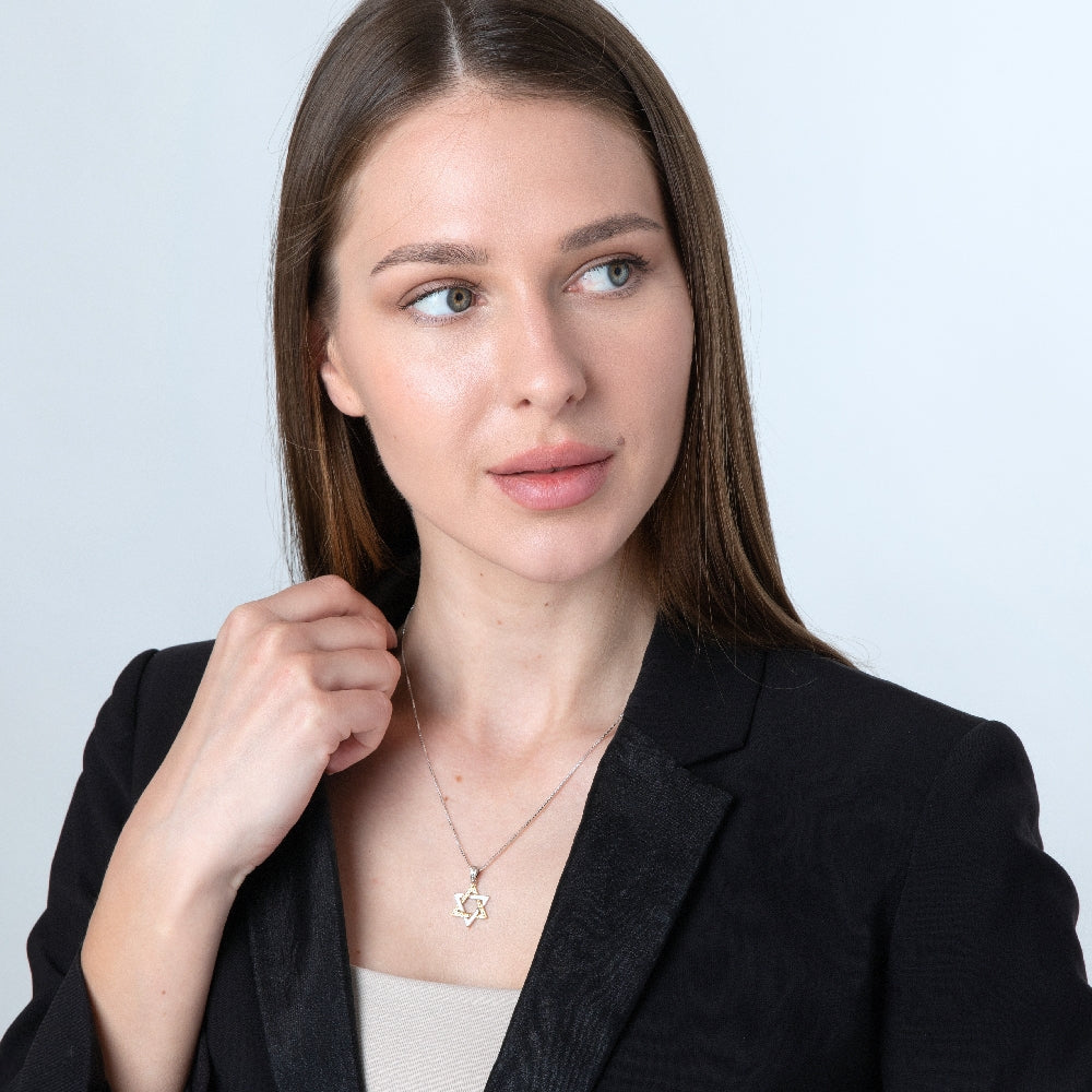 תליון מגן דוד כסף משולב עם זהב