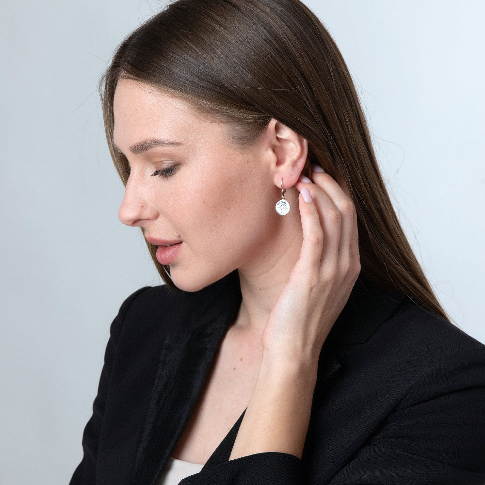 עגיל כסף תלוי עגול מלא עם עץ החיים