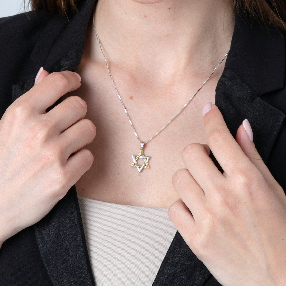 תליון מגן דוד כסף משולב עם זהב