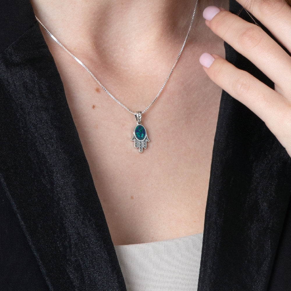 תליון חמסה כסף עם אבן אילת
