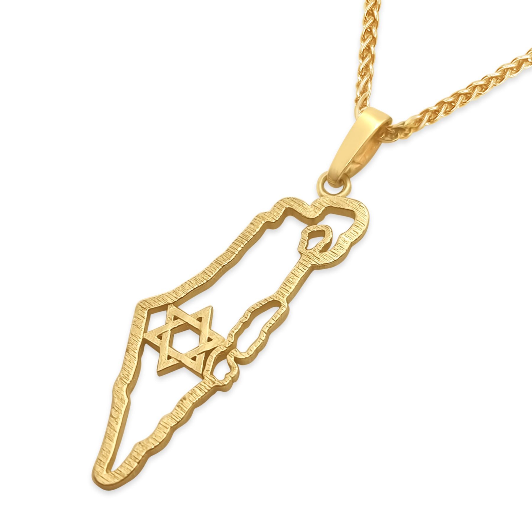 תליון מפת ישראל חלולה ומגן דוד זהב