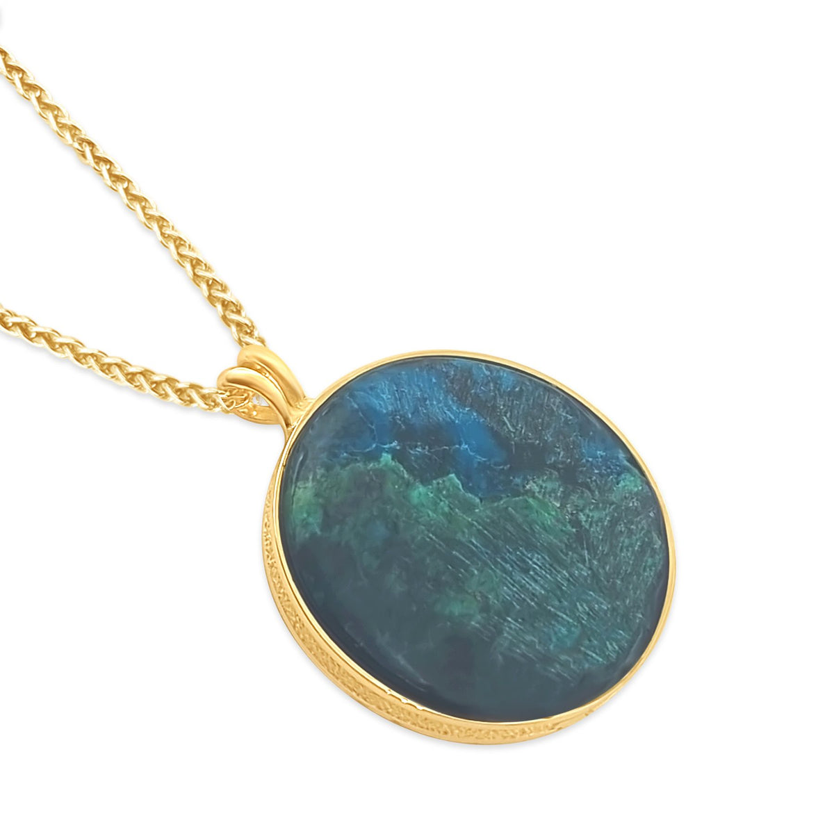 תליון ירושלים עגול קטן אבן אילת זהב