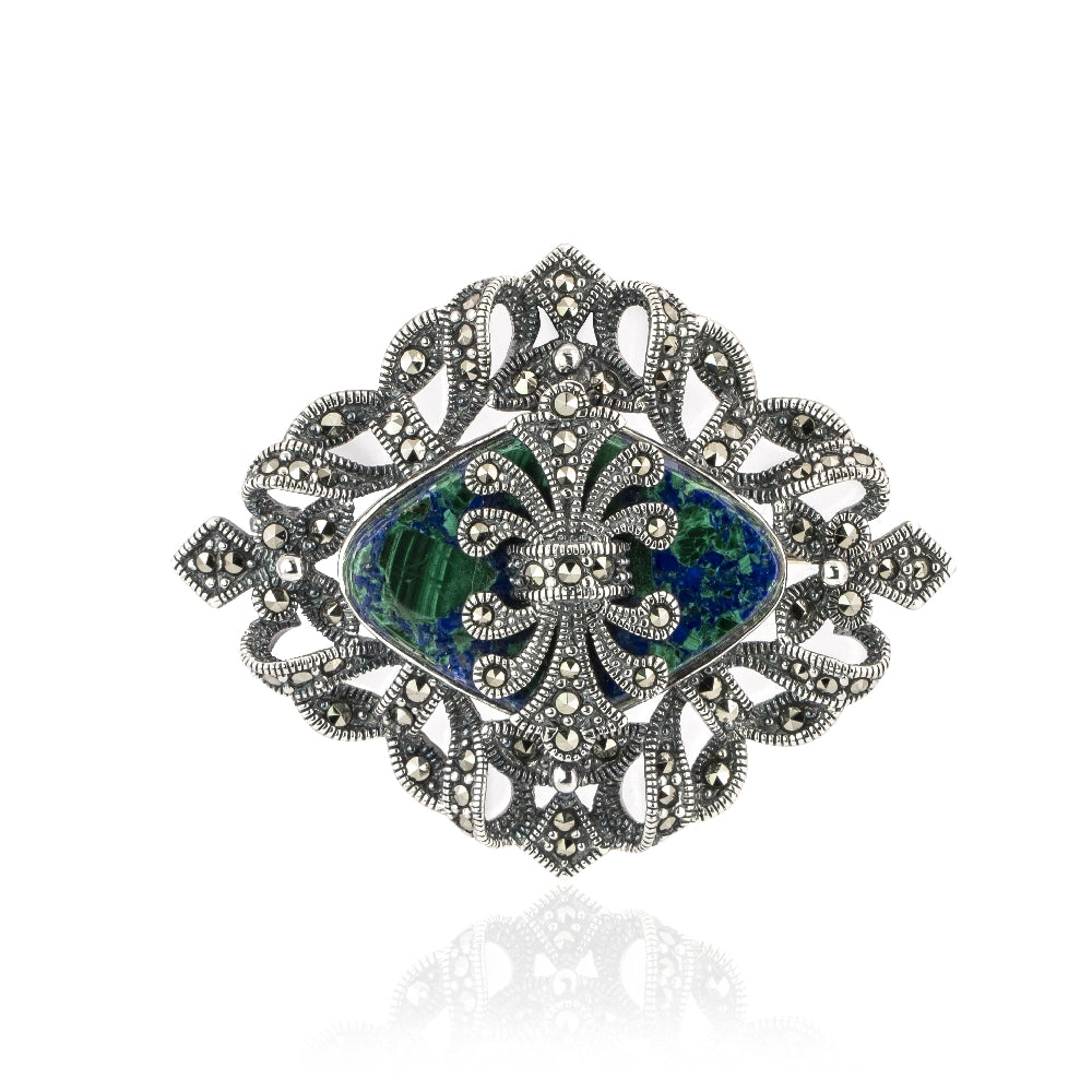 סיכת אבן אילת זרקונים כסופים ועיטורים