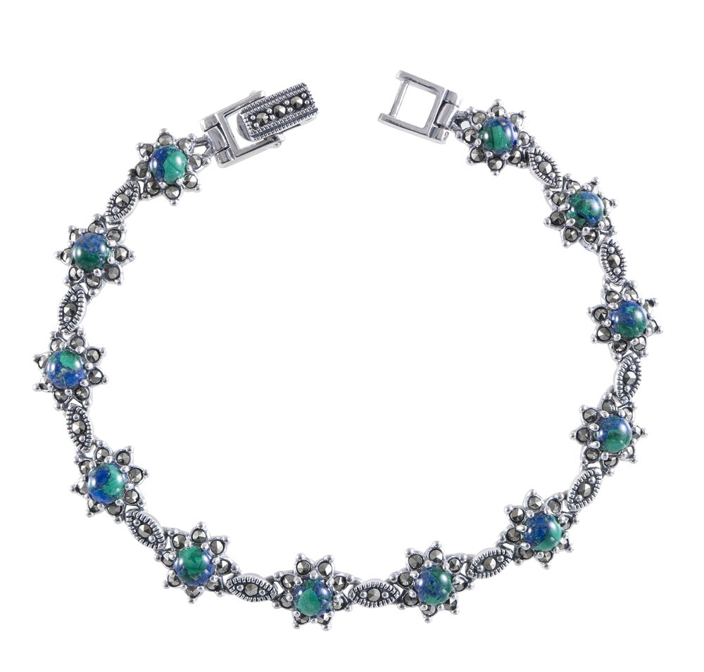 צמיד כסף אבן אילת – פרחים