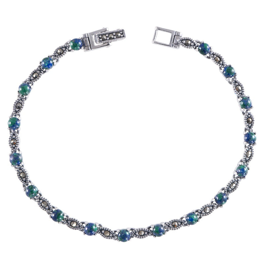 צמיד כסף דק משובץ אבן אילת