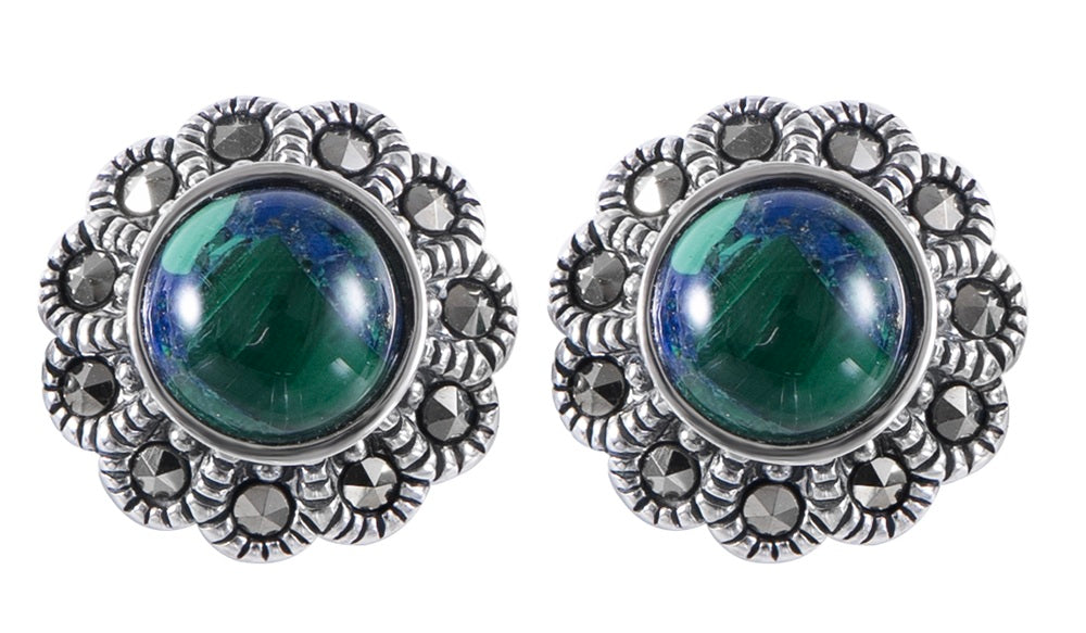 עגילי כסף אבן אילת - עיצוב עגול קלאסי