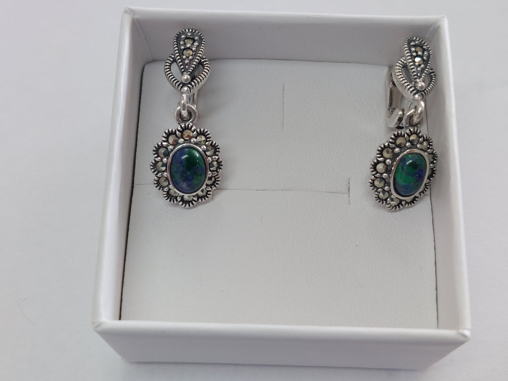 עגילי כסף אבן אילת – עיצוב תלוי קלאסי