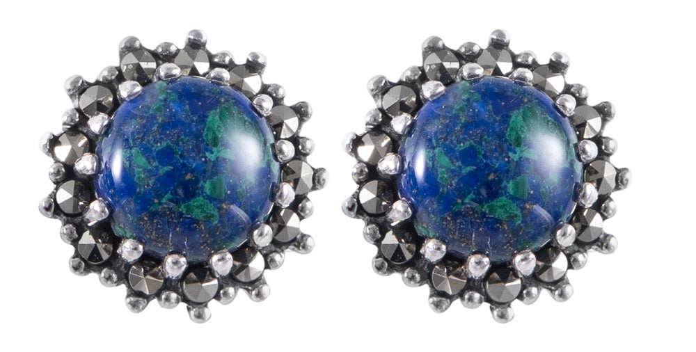 עגילי עיגול כסף אבן אילת מעוטרים