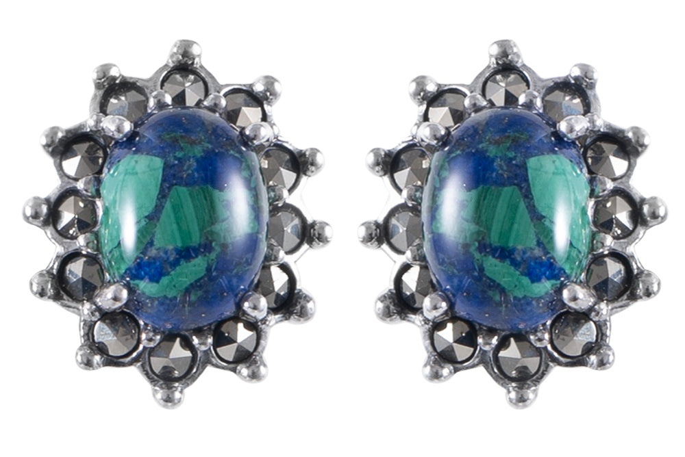 עגילי כסף עם אבן אילת בעיצוב כתר