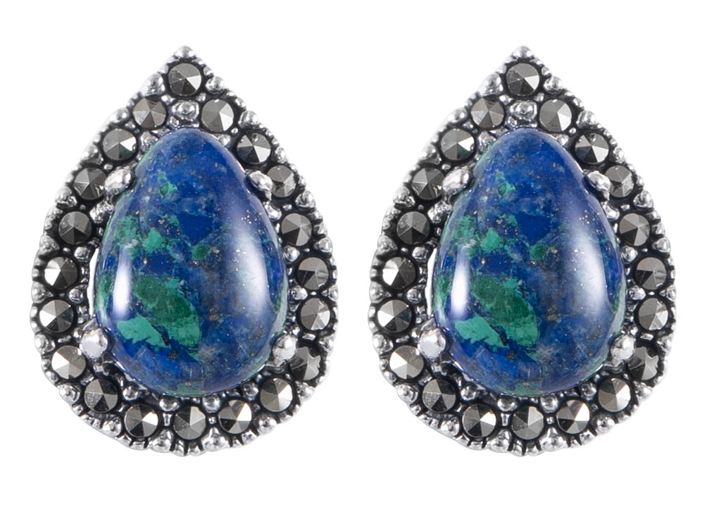 עגילי כסף ואבן אילת עם שיבוץ טיפה