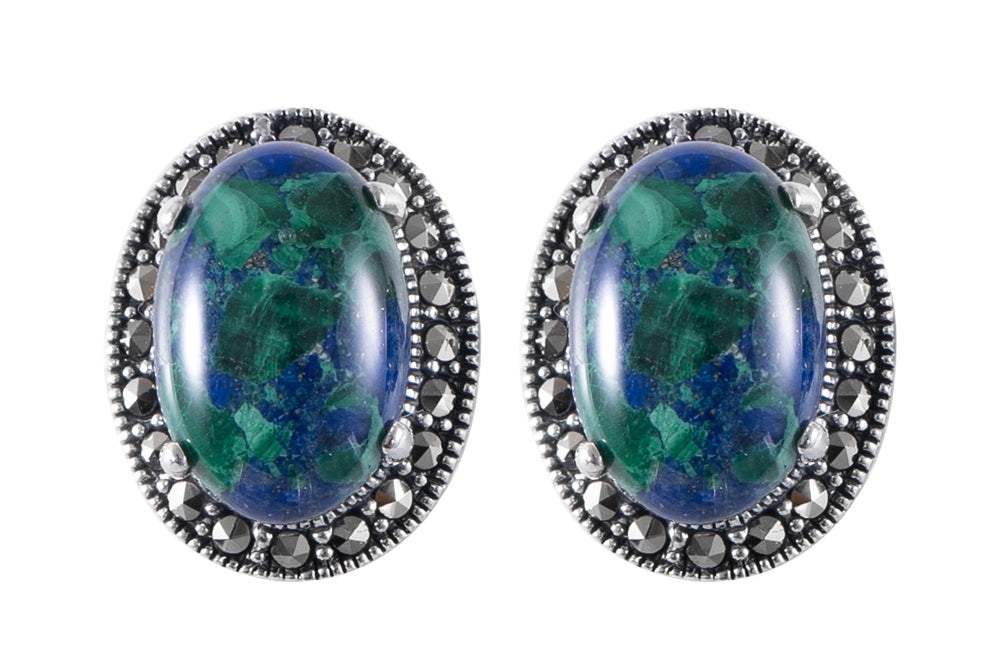 עגילי אליפסה כסף אבן אילת