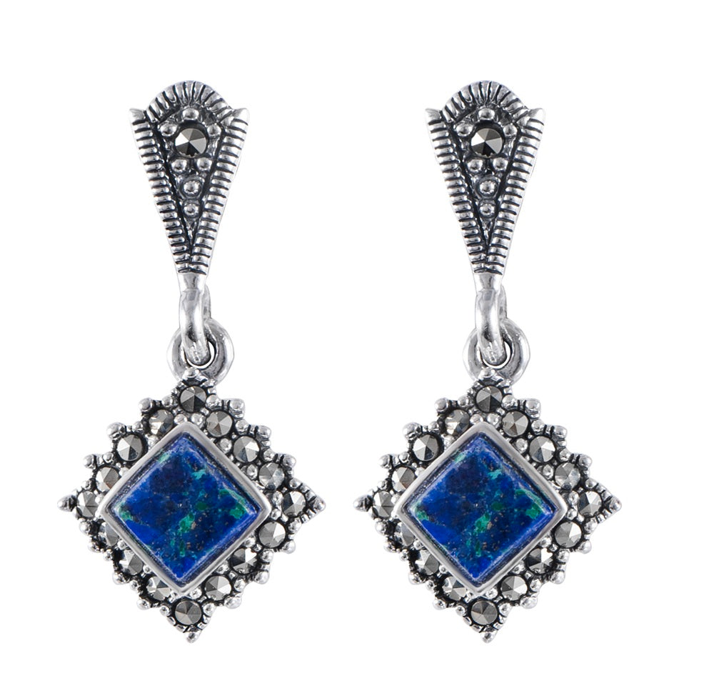 עגילי כסף תלויים עם אבן אילת