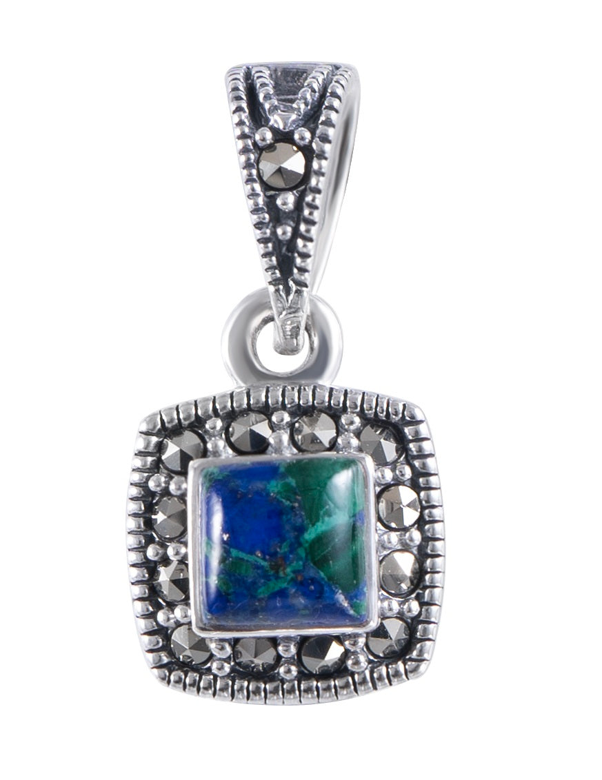 תליון ריבוע כסף אבן אילת