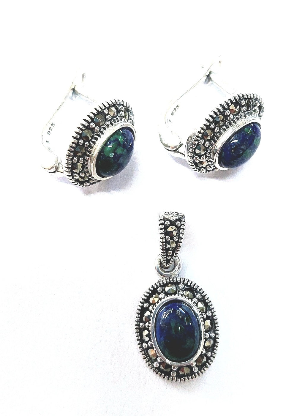 עגילי כסף אבן אילת בעיצוב וינטג