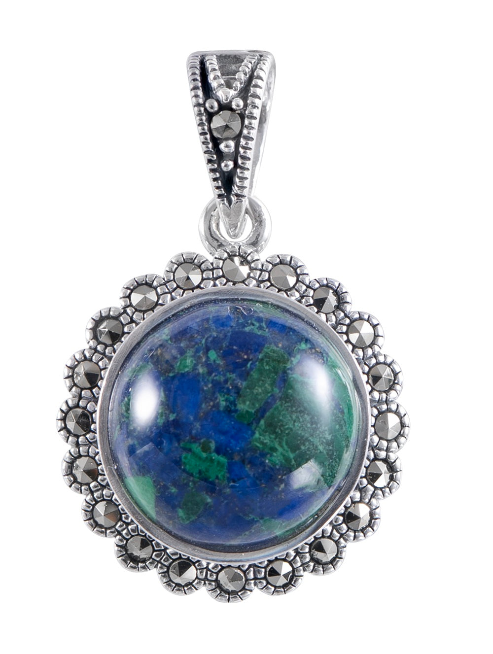 תליון כסף עגול עם אבן אילת