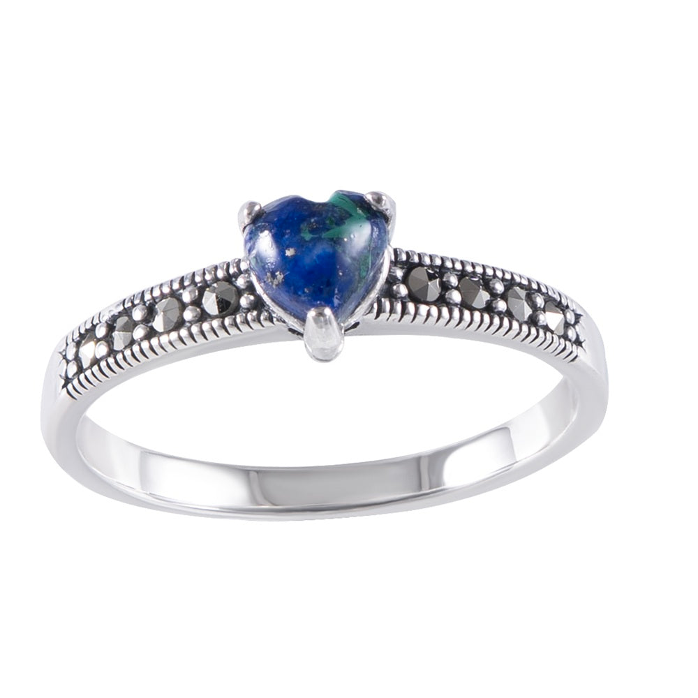 טבעת כסף אבן אילת בצורת לב