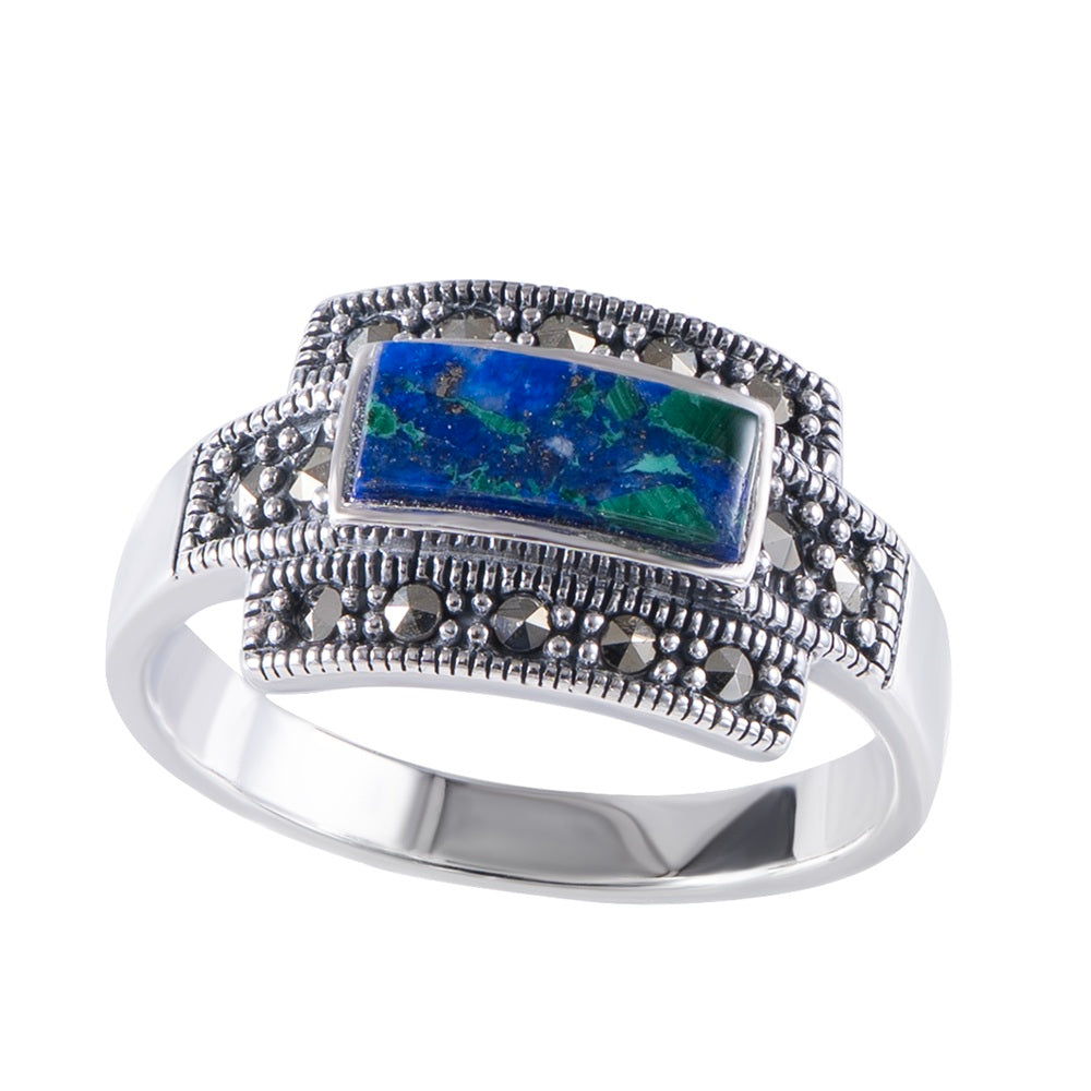 טבעת כסף בעיצוב מלבני עם אבן אילת