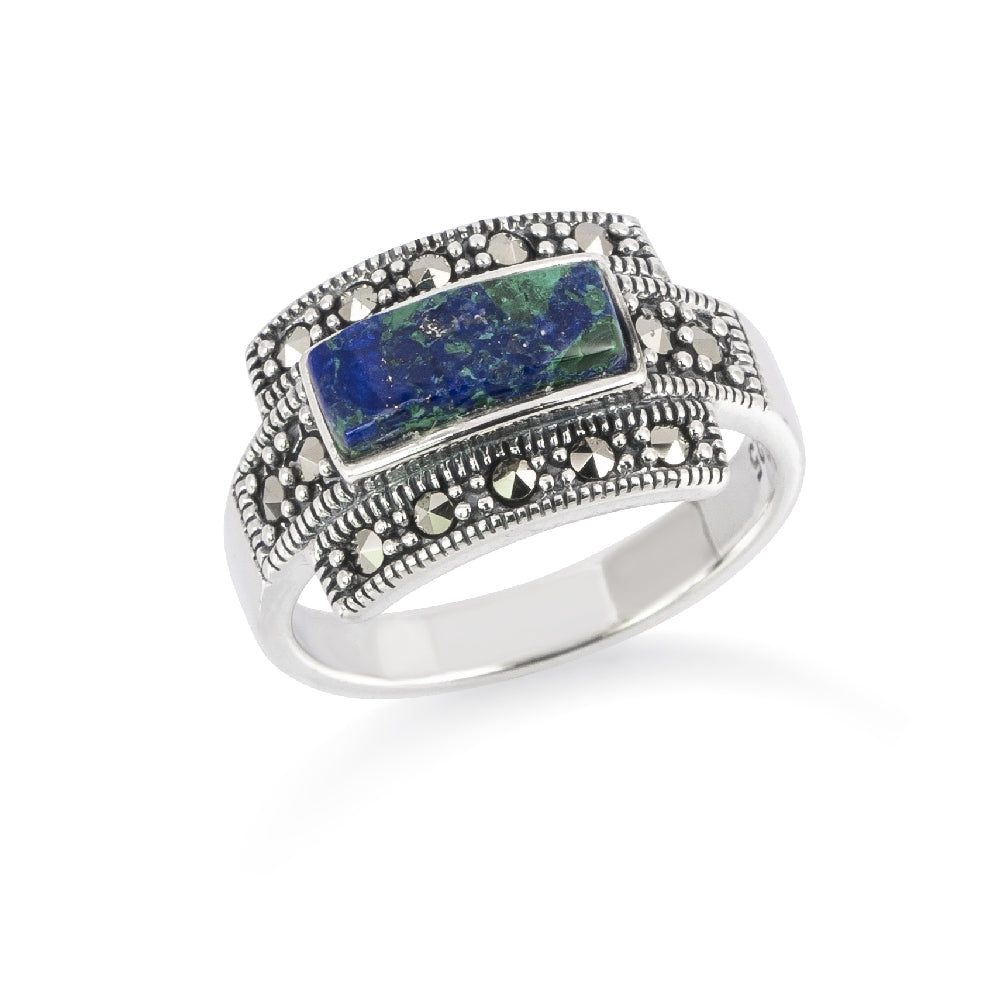 טבעת כסף בעיצוב מלבני עם אבן אילת