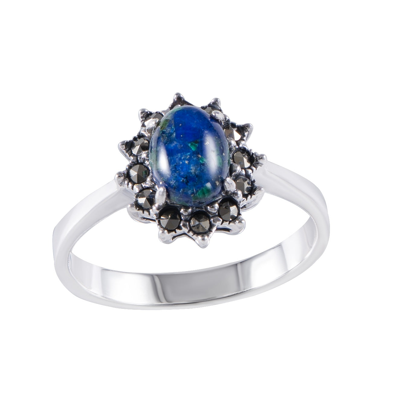 טבעת כסף אבן אילת עם מסגרת עדינה