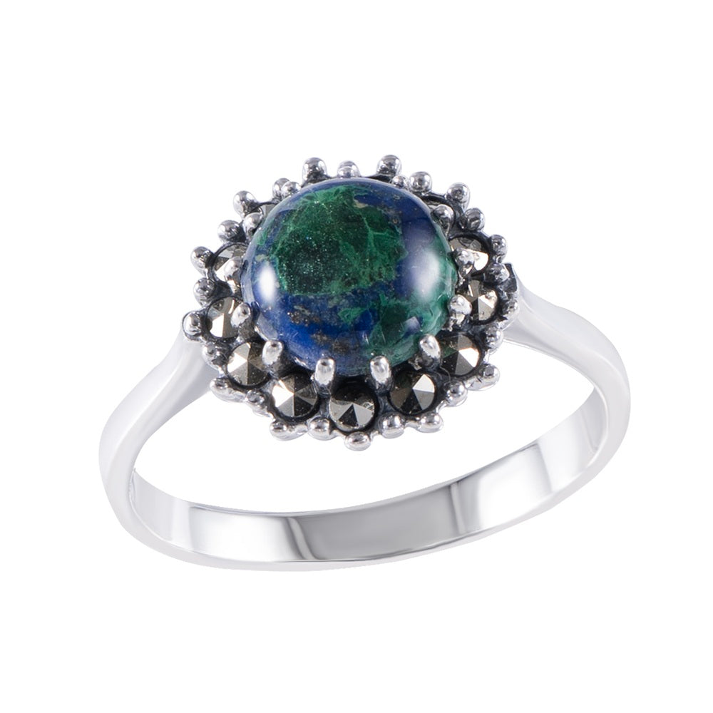 טבעת כסף בעיצוב עגול עם אבן אילת