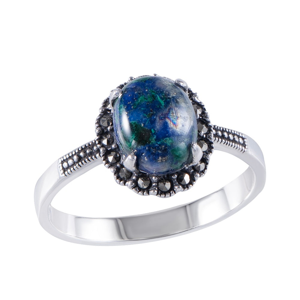 טבעת כסף משובצת עם אבן אילת