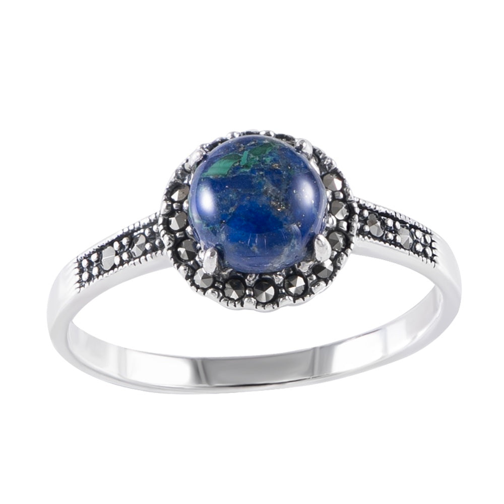 טבעת כסף משובצת אבן אילת עגולה