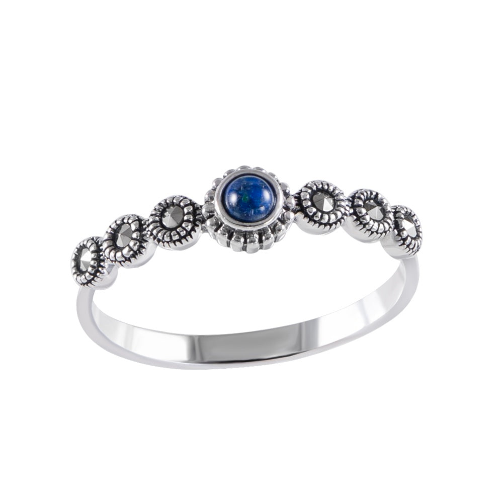 טבעת כסף עדינה משובצת אבן אילת