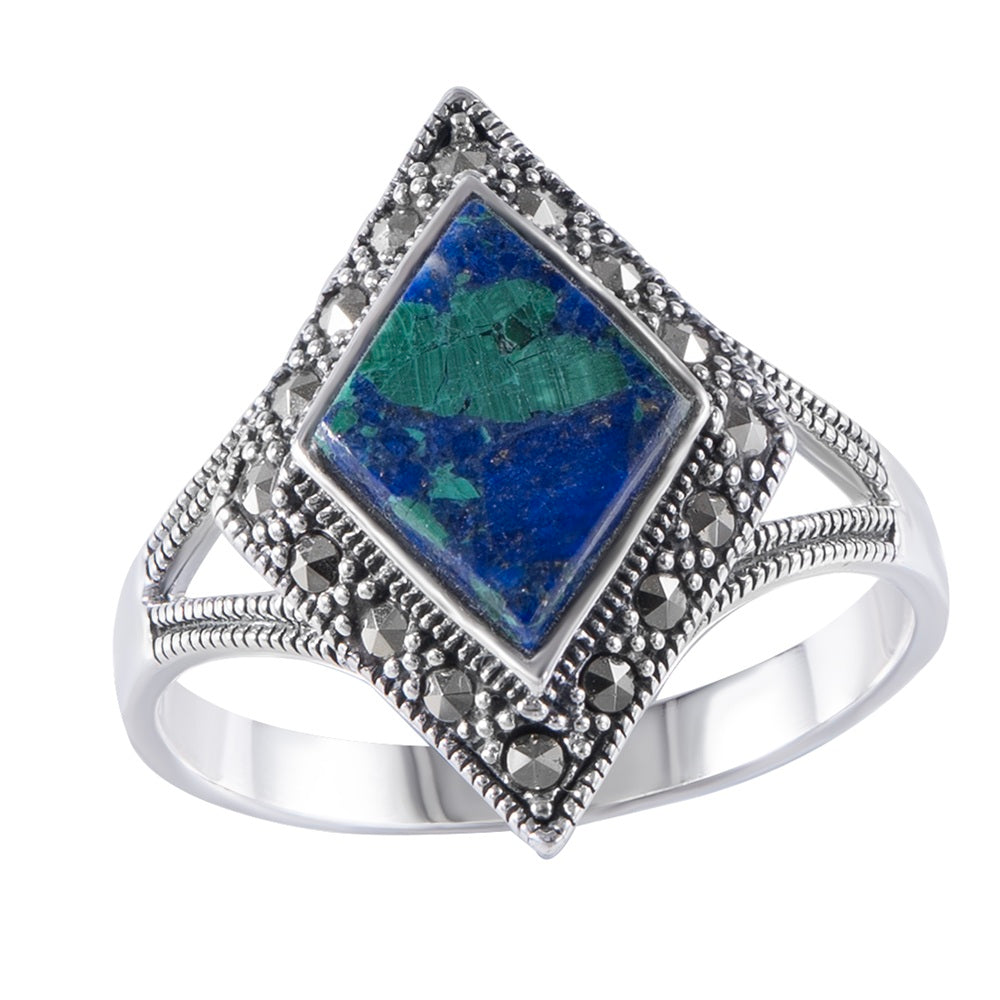 טבעת כסף אבן אילת בעיצוב יהלום