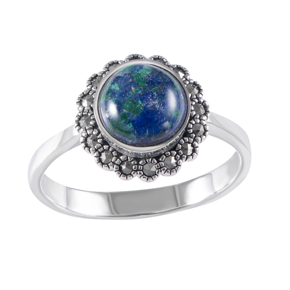 טבעת כסף אבן אילת מסגרת מלכותית