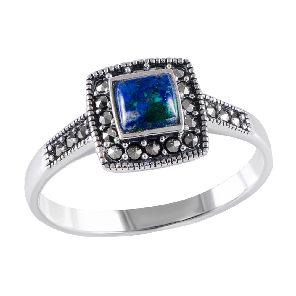 טבעת כסף שיבוץ מרובע אבן אילת