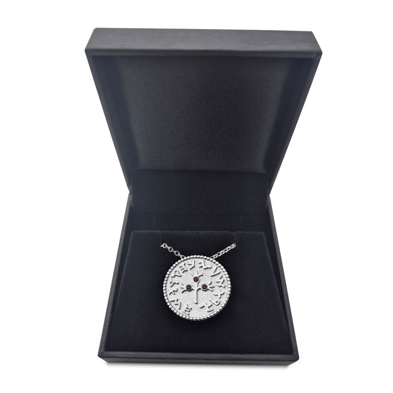 תליון מטבע מחצית השקל משובץ גרנט חד צדדי כסף