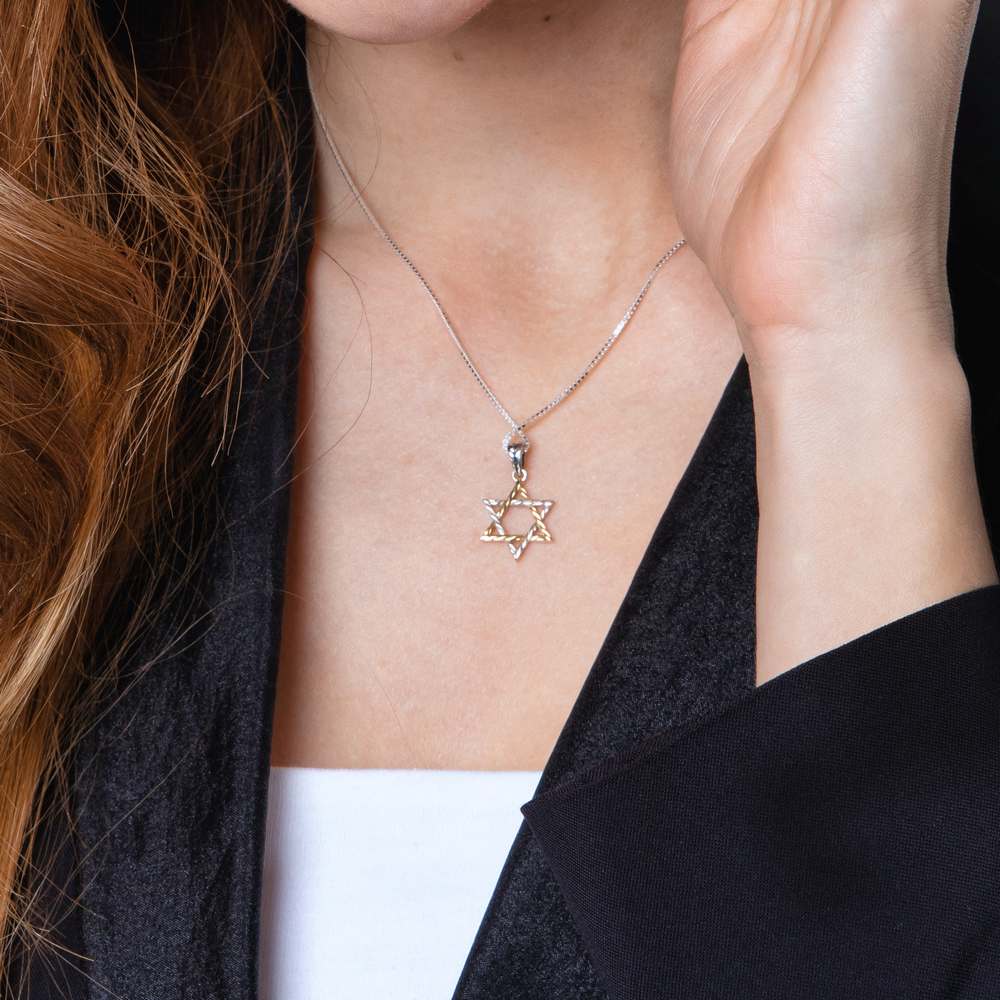 תליון מגן דוד כסף וזהב בעיצוב חלול