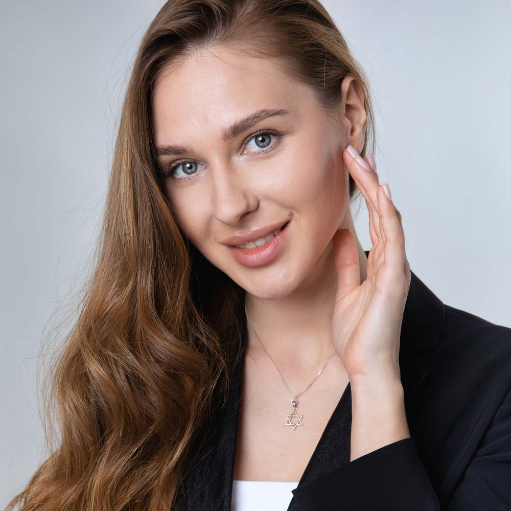 תליון מגן דוד כסף וזהב בעיצוב חלול