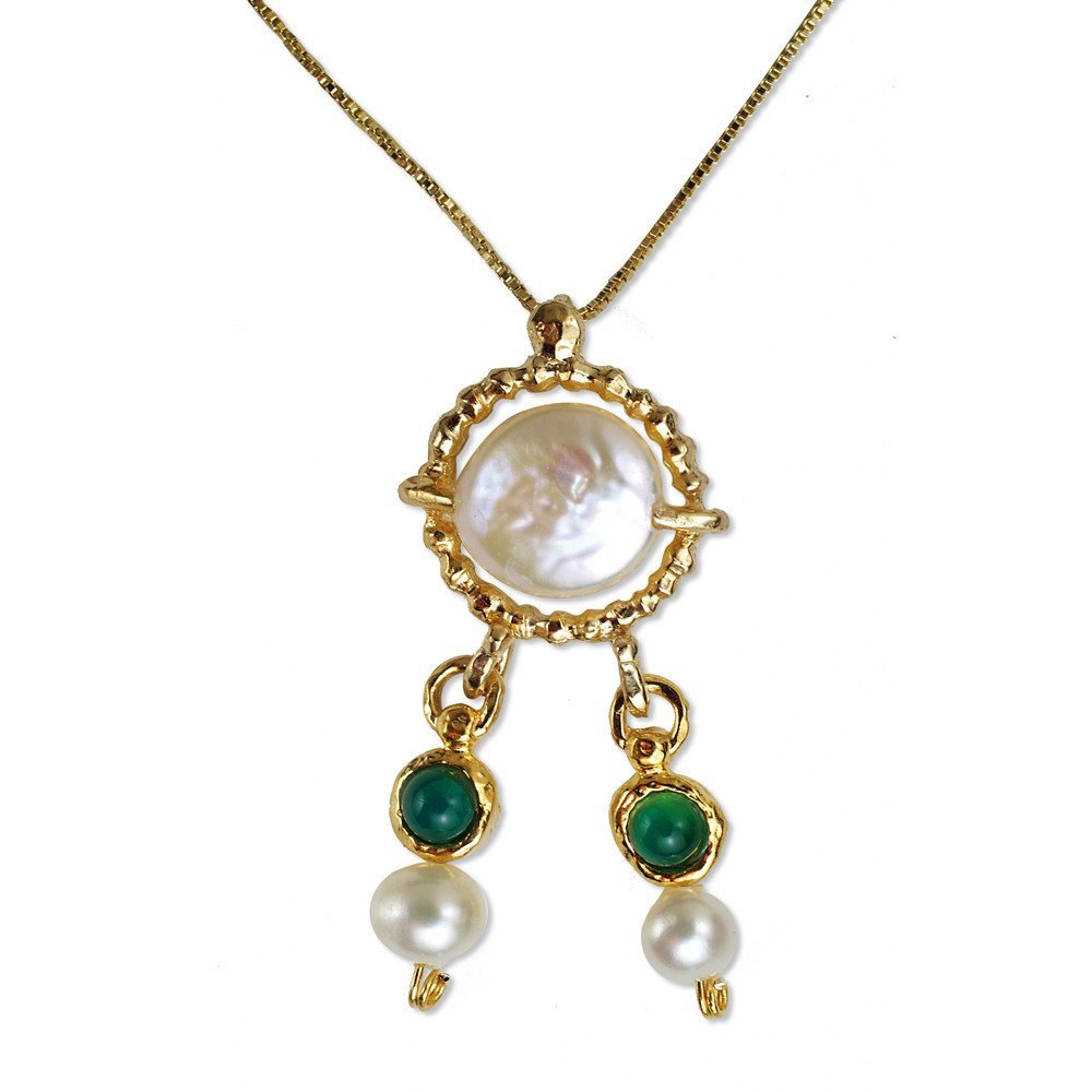 שרשרת עגיל פנינה  14K זהב - הלני המלכה