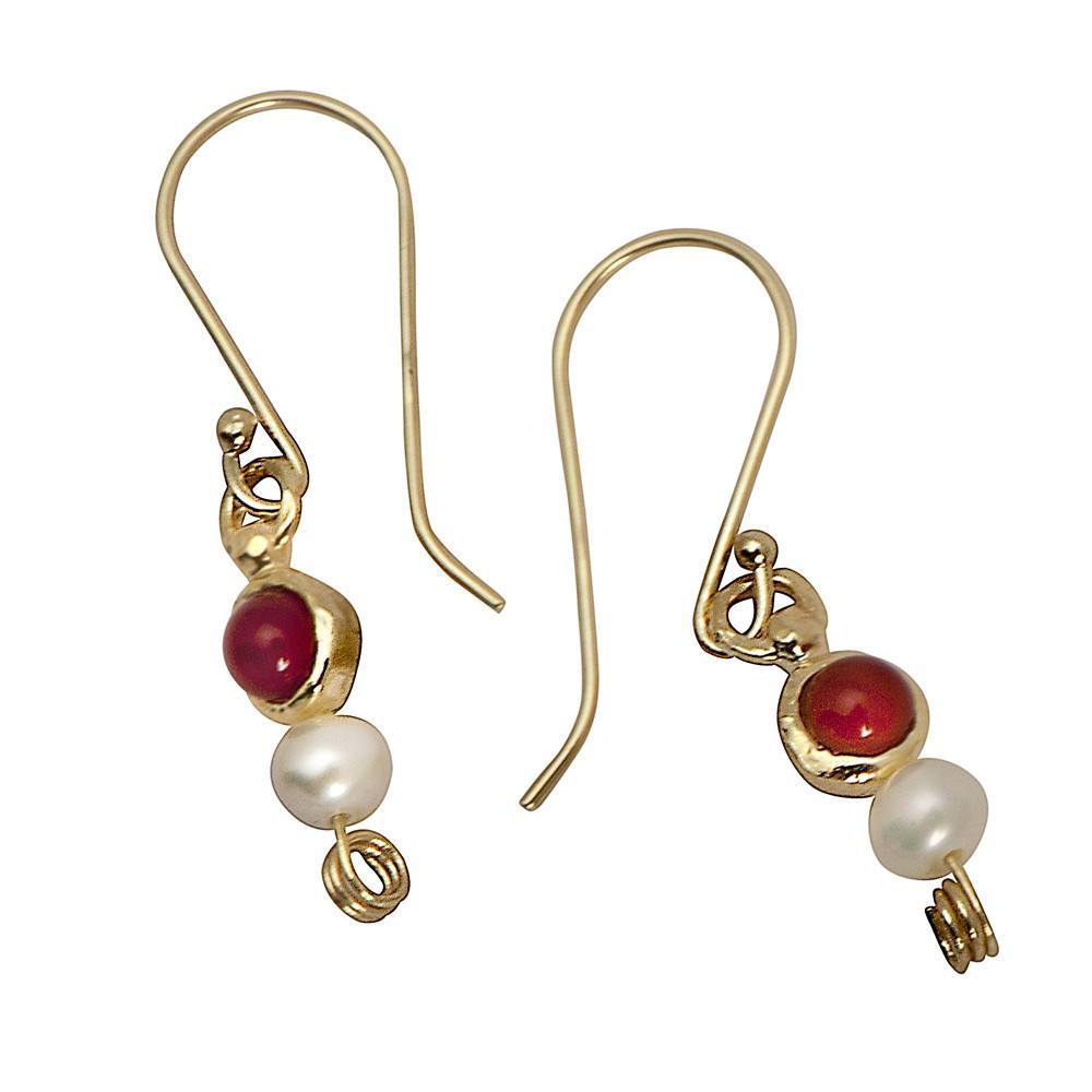 עגיל כסף הלני עם פנינה ואבן כתומה