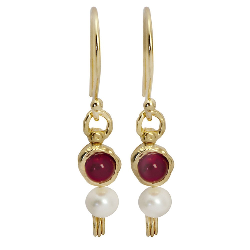 עגיל כסף הלני עם פנינה ואבן כתומה