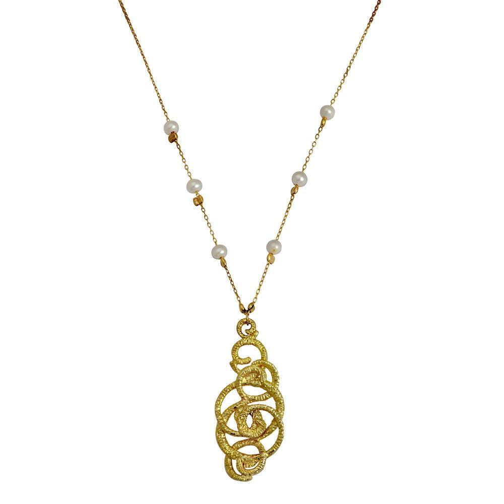 שרשרת משובצת פנינים קטנות ותליון כותרת