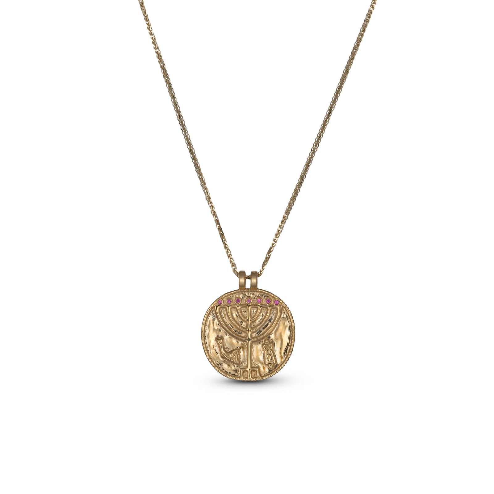 14K שרשרת אוצר המנורה זהב  משובץ ספיר ורוד