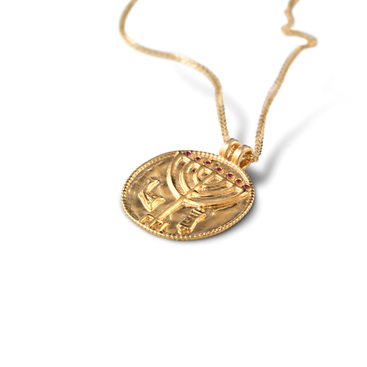 14K שרשרת אוצר המנורה זהב  משובץ ספיר ורוד