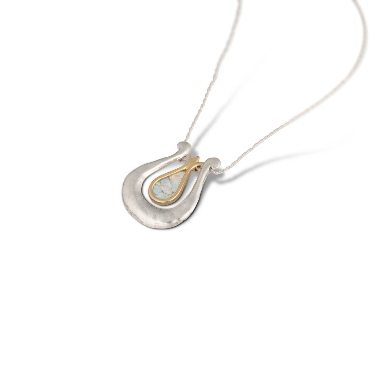 שרשרת כינור דוד מכסף ומצופה זהב בשילוב זכוכית רומית