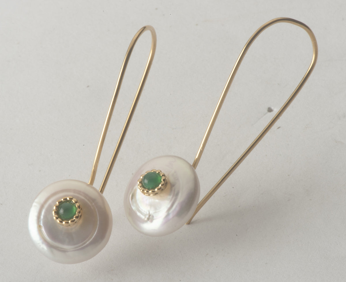 עגילי הלני כסף מצופה זהב ואבן ירוקה