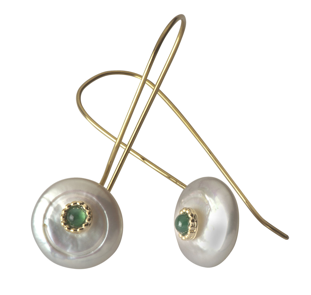 עגילי הלני כסף מצופה זהב ואבן ירוקה