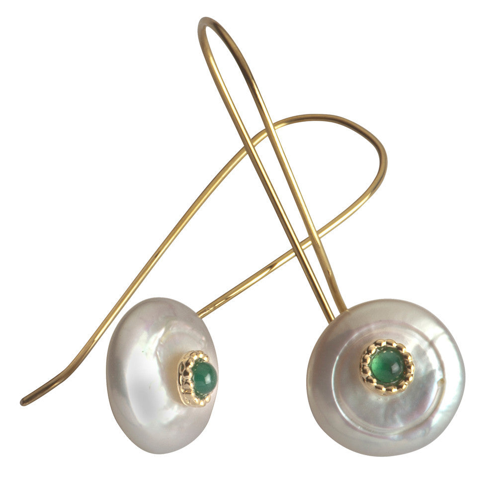 עגילי הלני כסף מצופה זהב ואבן ירוקה