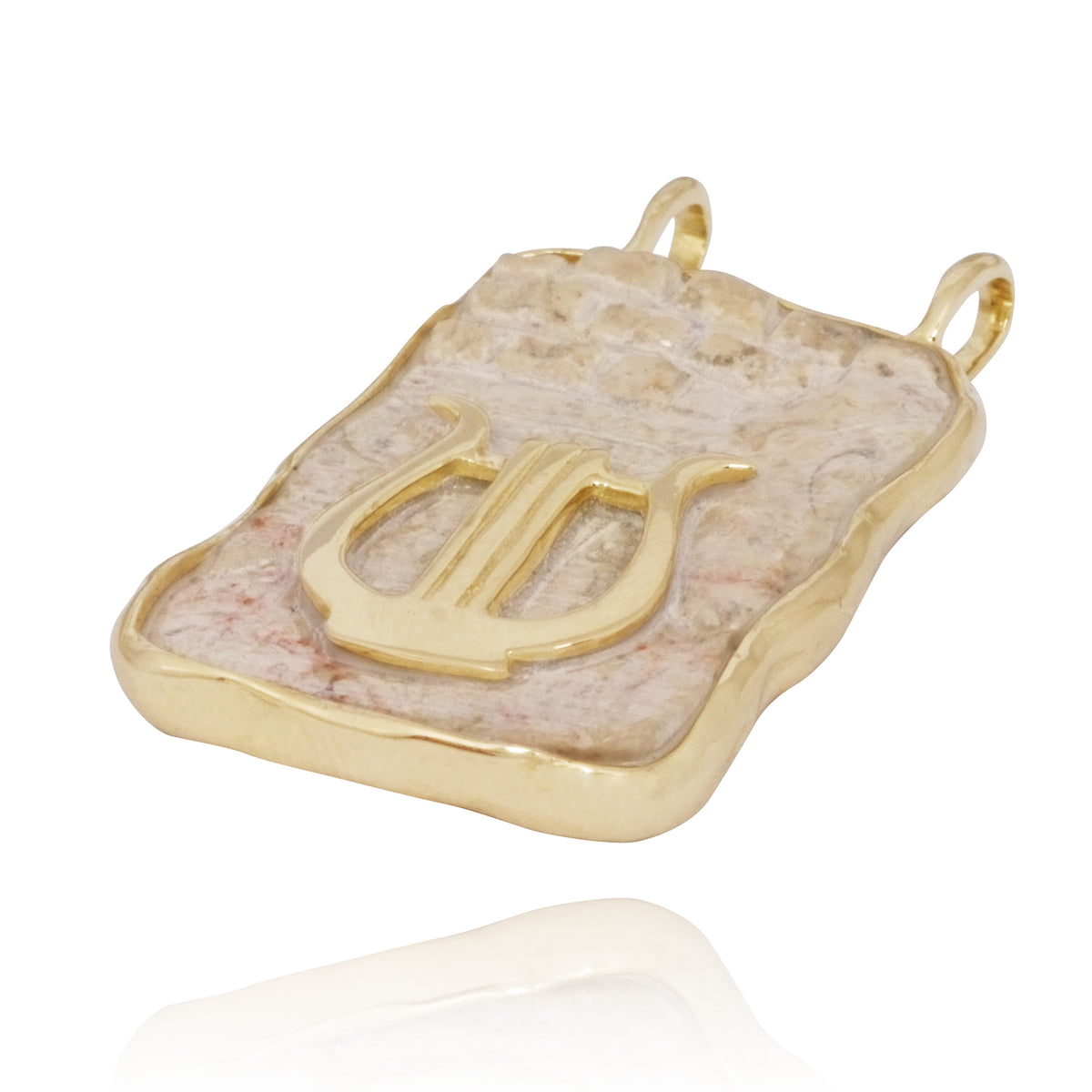 שרשרת תליון אבן הר הבית  ונבל זהב מלבן