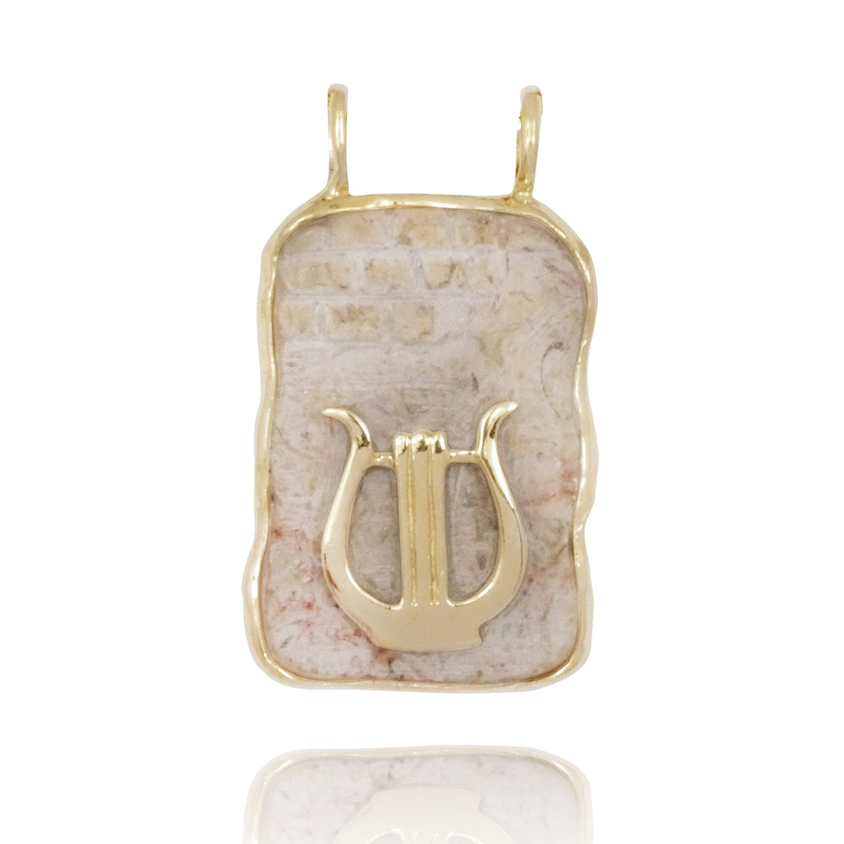 שרשרת תליון אבן הר הבית  ונבל זהב מלבן