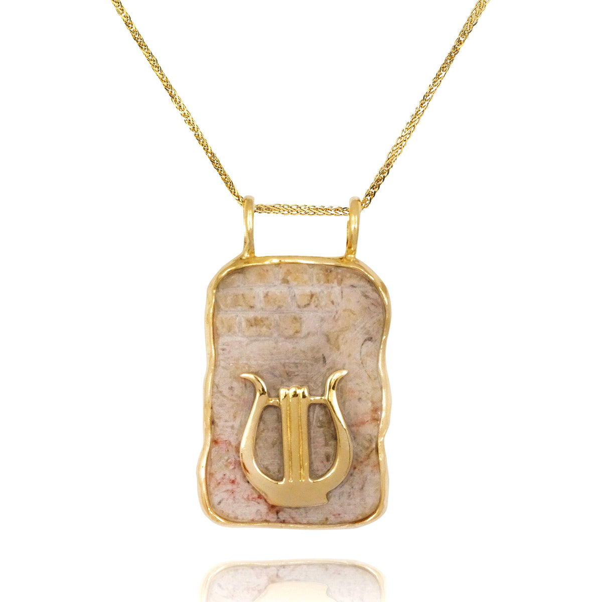 שרשרת תליון אבן הר הבית  ונבל זהב מלבן